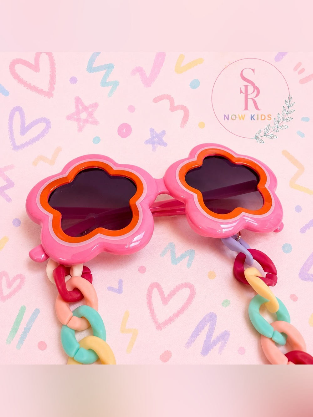 SR Now Kids Daisy Flower Pink Orange Sunglasses Rainbow Strap Ages 3-8 NWOT